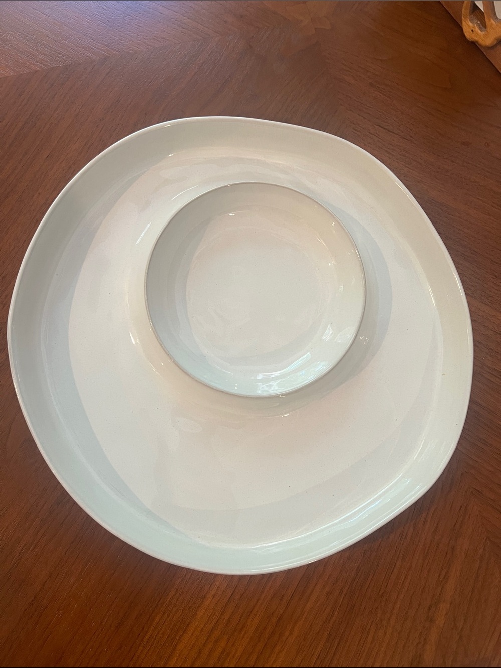Hearth And Hand By Magnolia Gray Stoneware Chip And Dip Platter